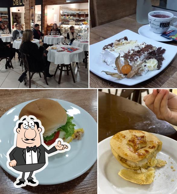 Sente em uma das mesas no Lá Familía Café