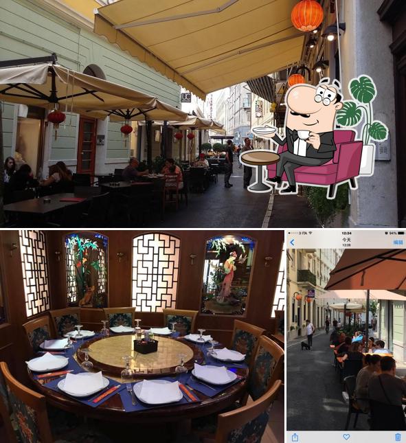 La interni e tavolo da pranzo del ristorante