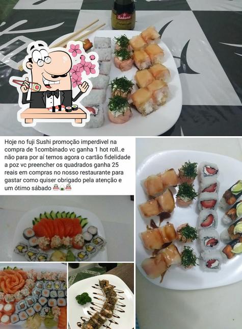 Rolos de sushi são servidos no Fuji Sushi