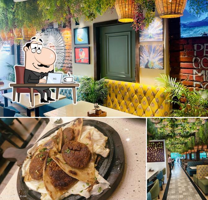 The restaurant's interior and food