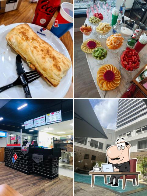 Dê uma olhada a ilustração apresentando interior e comida no Domino's Pizza - Meireles