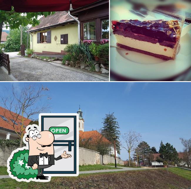 Among different things one can find exterior and cake at Kovács Cukrászda
