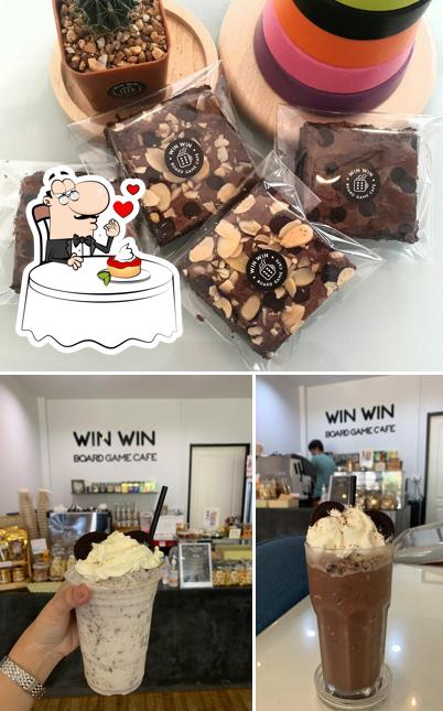 win win board game cafe serves a selection of desserts