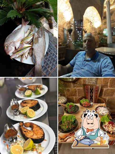 El bourj serviert eine Speisekarte für Fischliebhaber
