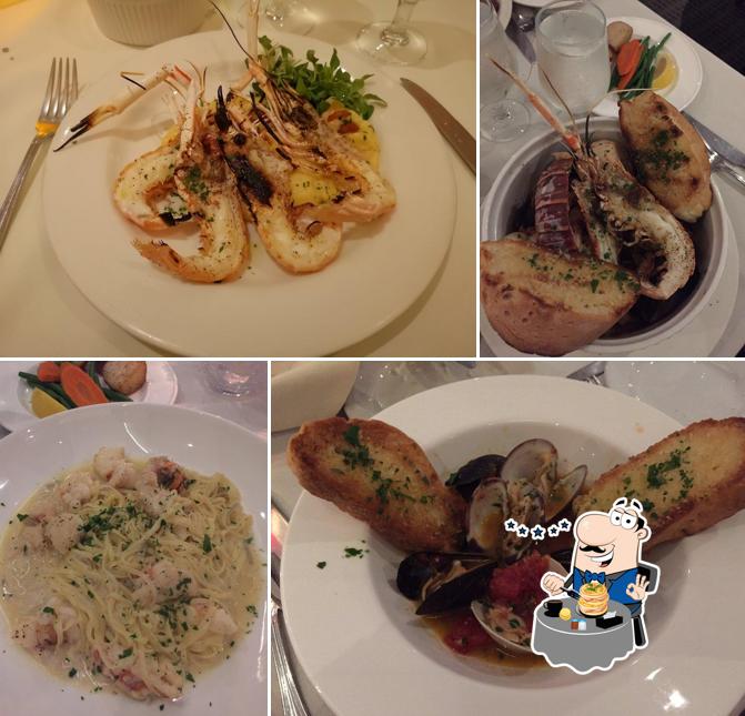 Grilled salmon, pulled pork sandwich, spaghetti carbonara and mussels at Il Girasole