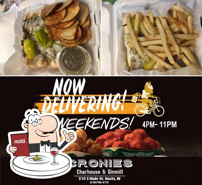 Cronies Charhouse & Ginmill in Kouts Restaurant menu and reviews