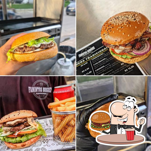 Peça um dos hambúrgueres disponíveis no Famintos Burger - Hambúrgueria & Lanches