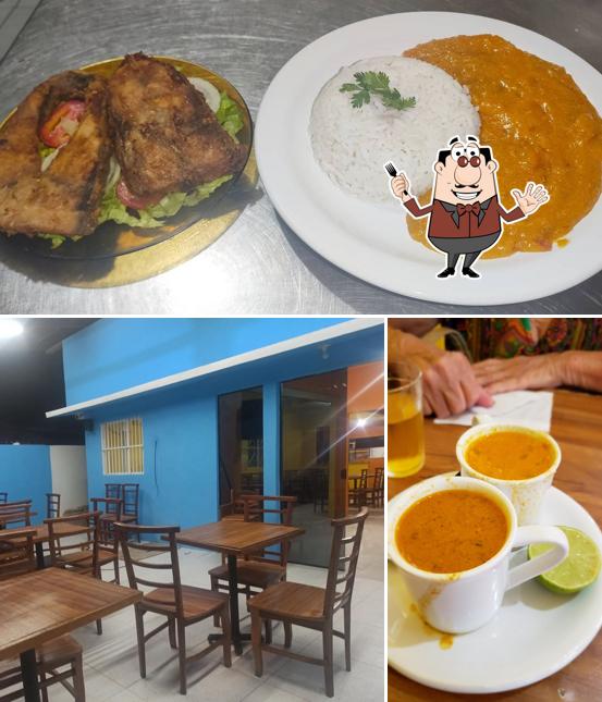 A comida e interior do restaurante