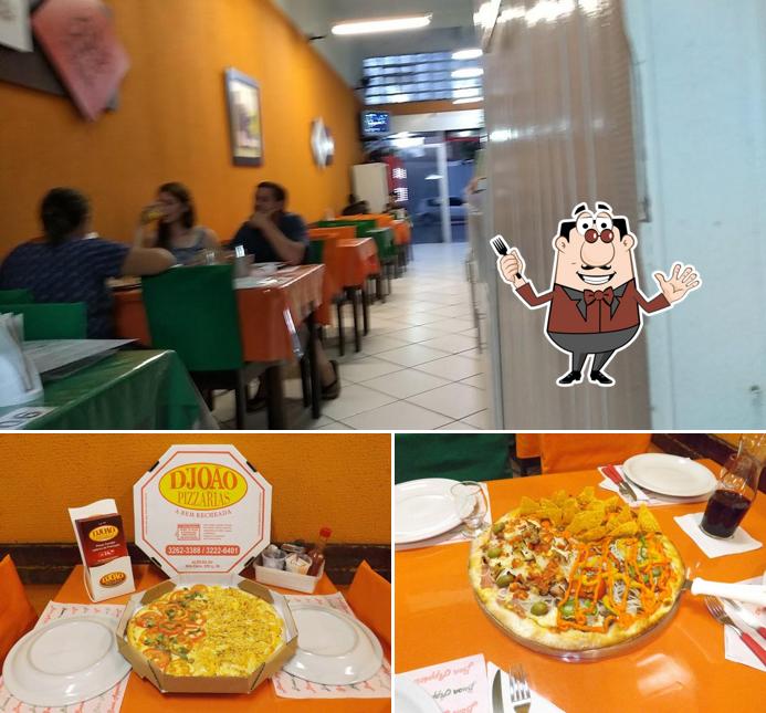 Entre diferentes coisas, comida e interior podem ser encontrados no D' João Pizzarias