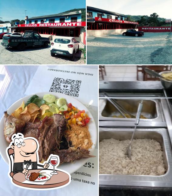 Prove refeições de carne no Cellos Restaurante
