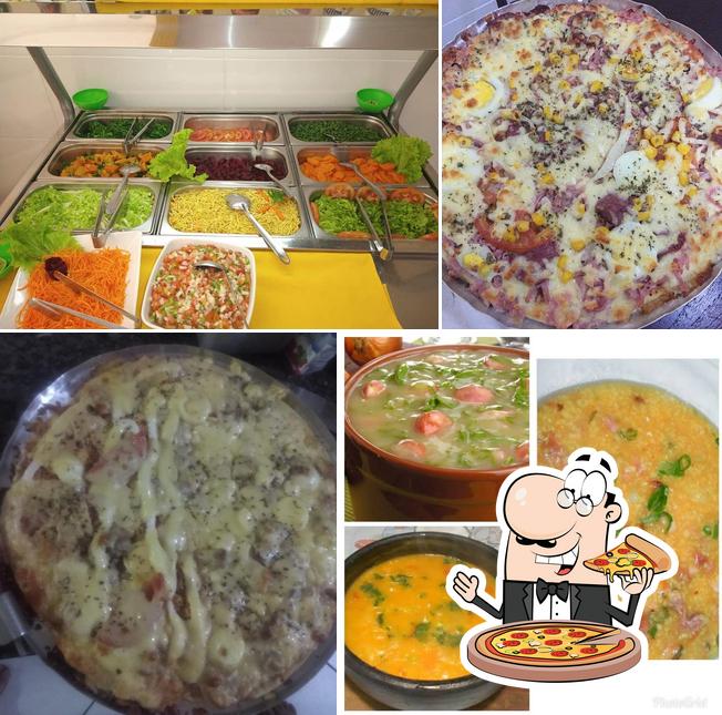 Experimente pizza no Lanchonete e Pizzaria Cantinho das Delicias