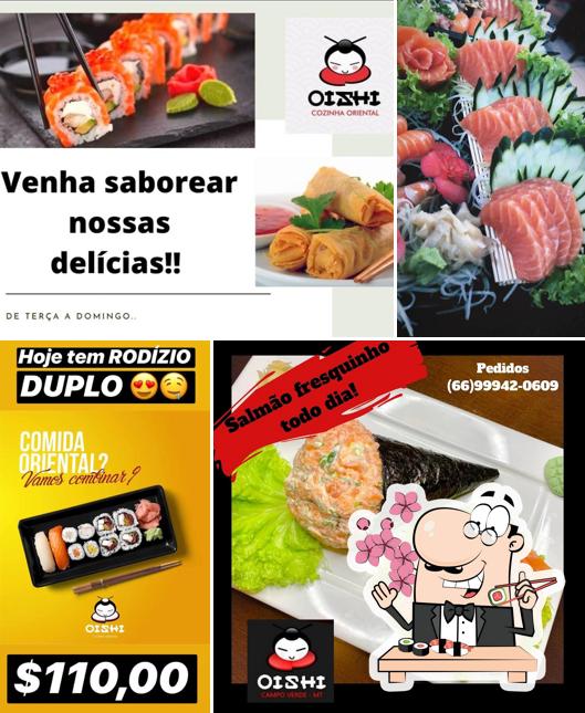 Rolos de sushi são disponibilizados no Oishi Campo Verde - Restaurante - Buffet