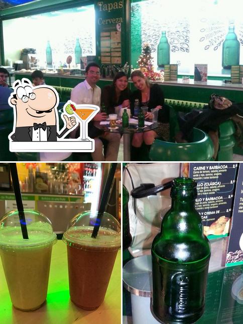 This is the picture depicting drink and interior at La botellita verde
