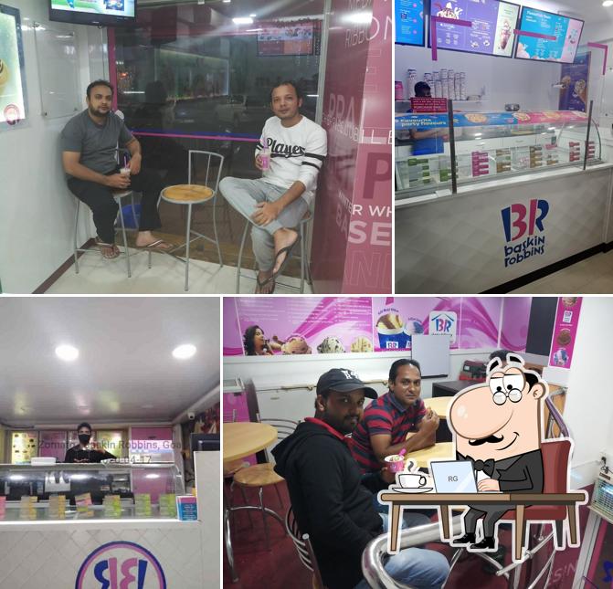 Take a seat at one of the tables at Baskin Robbins