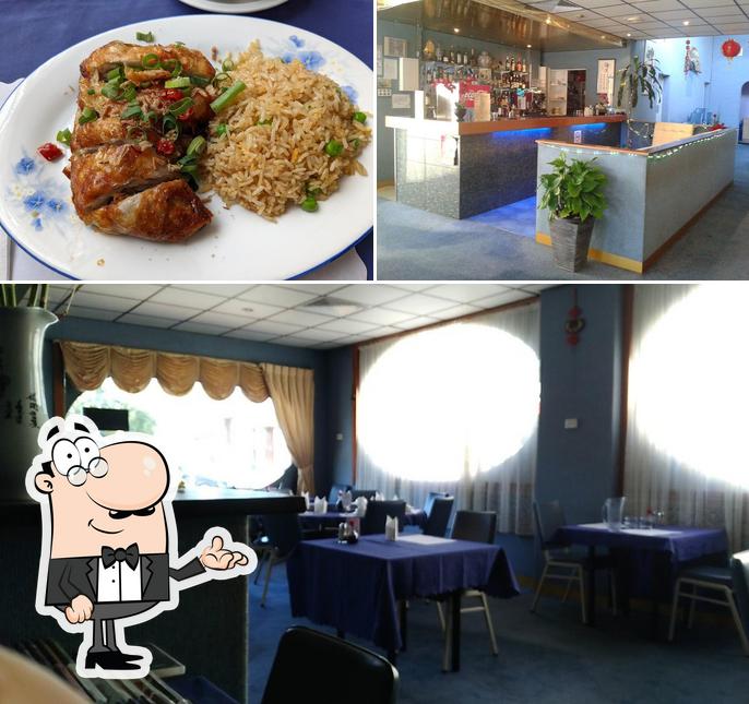 This is the picture displaying interior and food at New Golden Dragon Chinese Restaurant