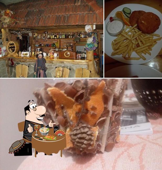 Take a look at the picture showing food and interior at Restaurace Čarodějky