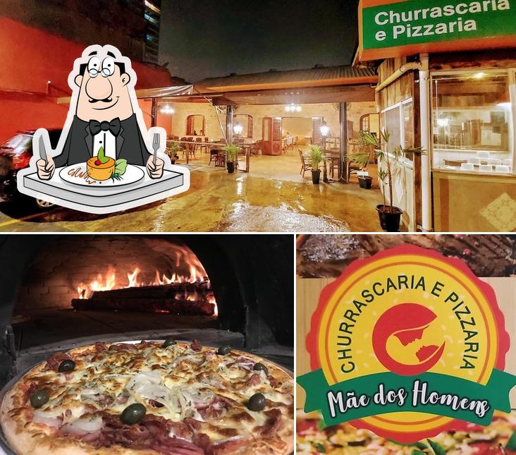 A ilustração do Churrascaria e pizzaria mãe dos homens’s comida e exterior