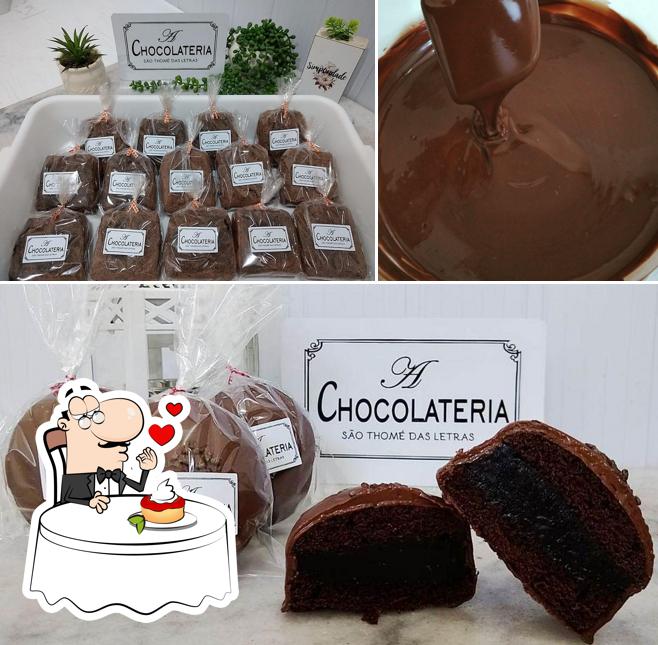 chocolateria oferece uma escolha de pratos doces