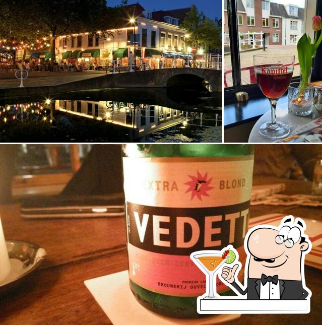 Dies ist das Aufnahme das getränk und außen bei LEF Restaurant & Bar Delft anzeigt