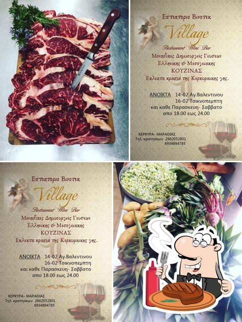 Order meat meals at The Village Restaurant Wine Bar