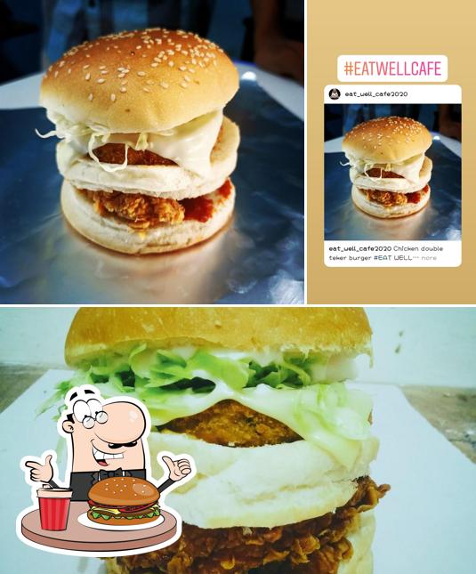 Get a burger at EAT WELL CAFE
