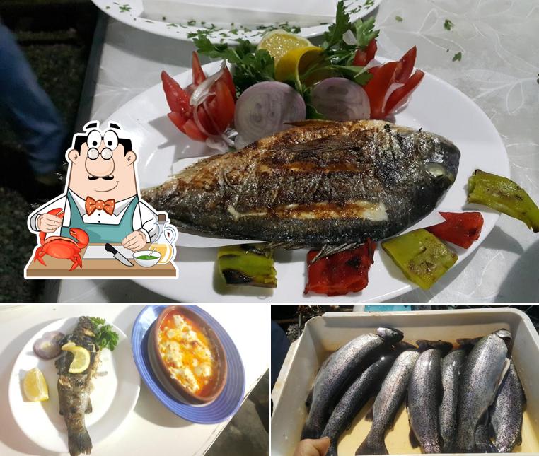 Order various seafood meals available at Has Kebap Et Balık Restoranı
