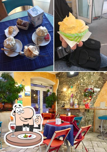 Tra le diverse cose da Cremeria Marra Trieste si possono trovare la cibo e interni