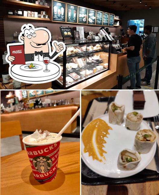 The image of food and interior at Starbucks