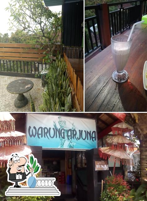 The picture of exterior and beverage at Warung Arjuna