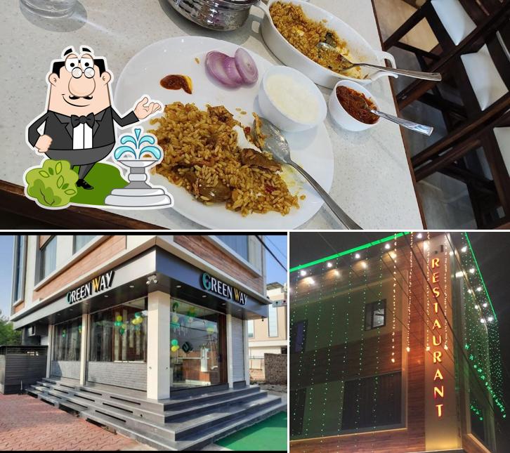 This is the picture showing exterior and food at Greenway Restaurant & Hotel