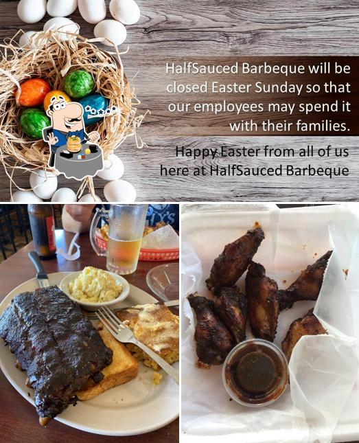 Еда в "HalfSauced Barbeque"