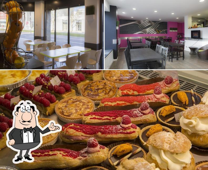 Jetez un coup d’oeil à la photo représentant la intérieur et burger concernant Boulangerie - Pâtisserie - Viennoiserie - Snacking - Salon De Consommation Gustaveur