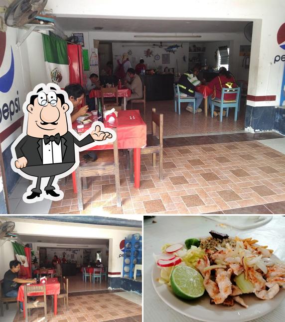 Take a look at the image displaying interior and food at Los Potrillos