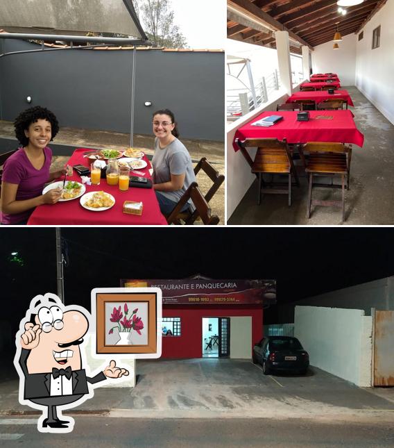 Dê uma olhada a ilustração apresentando interior e mesa de jantar a Restaurante Dona Xepa e Marmitaria