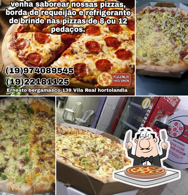 Experimente pizza no Pizzaria Mais Sabor