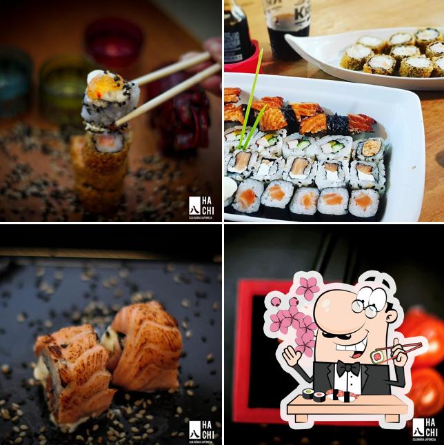 Rolos de sushi são disponibilizados no Hachi Culinária Japonesa - Restaurante & Delivery