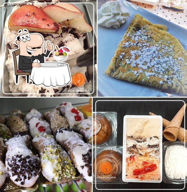 Gelateria artigianale VOSSIGNORIA serves a number of sweet dishes