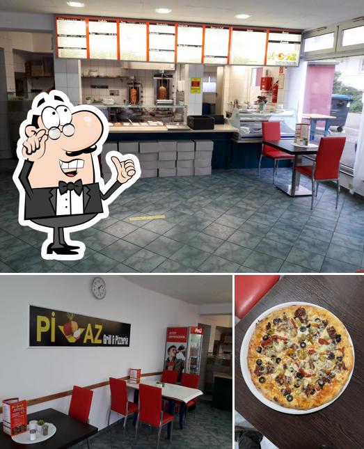 Parmi les diverses choses de la intérieur et la pizza, une personne peut trouver sur Mama Imbiss