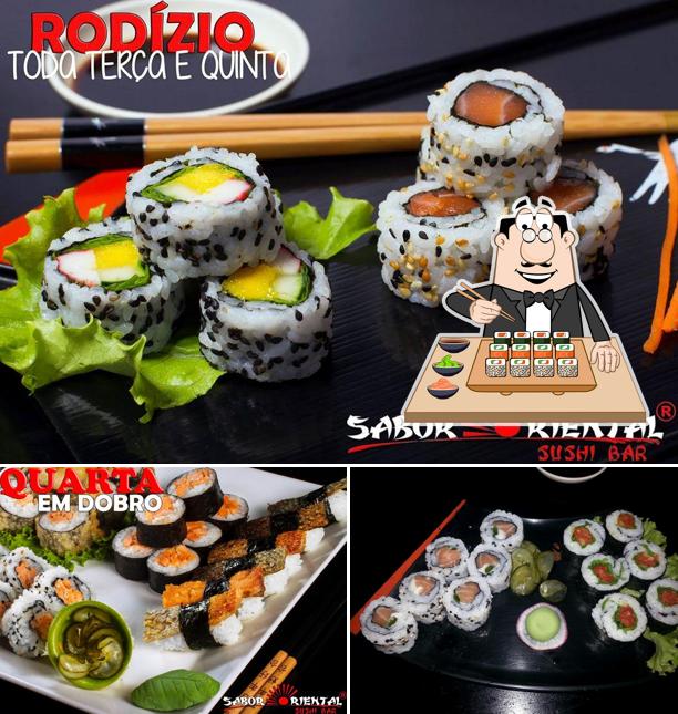 Rolos de sushi são disponibilizados no Sabor Oriental