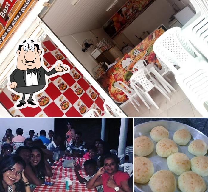 Dê uma olhada a imagem apresentando interior e comida a Besttpizza