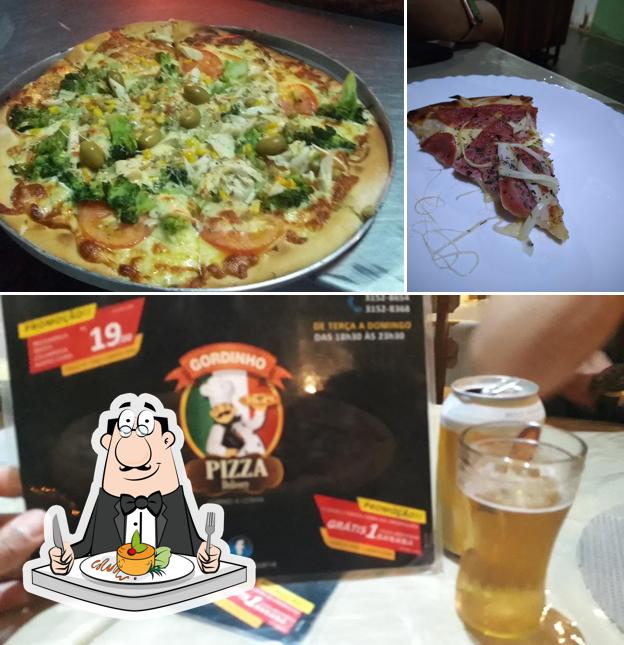 Esta é a imagem apresentando comida e cerveja a Gordinho Pizza