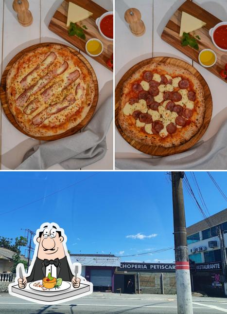 Esta é a ilustração mostrando comida e exterior no Manjericão Roxo Pizza Artesanal