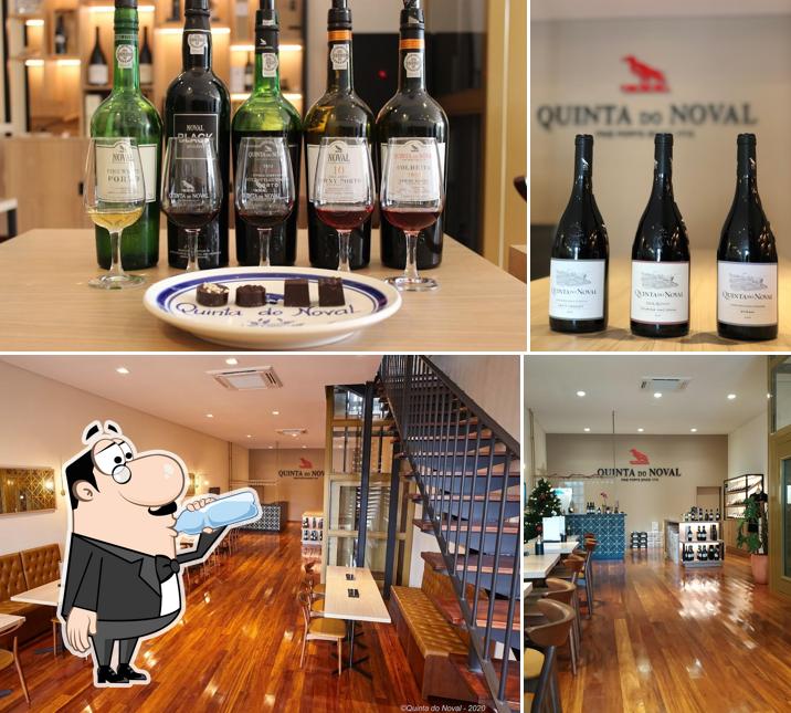 Take a look at the image showing drink and interior at Quinta do Noval PINHÃO - Wine shop and tasting room