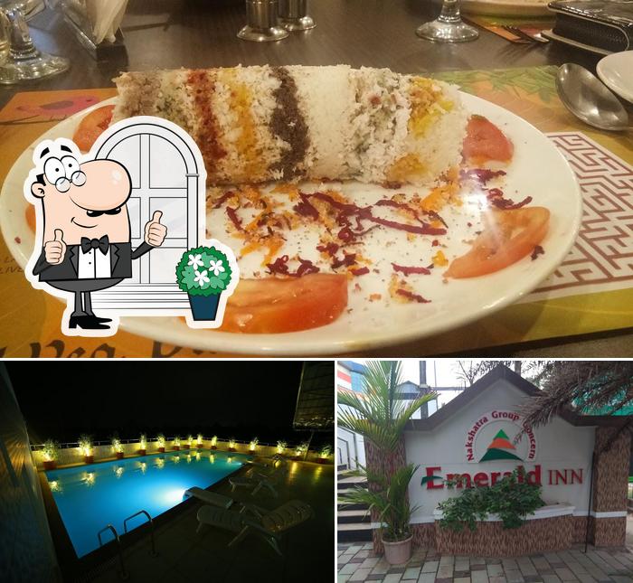 The restaurant's exterior and dessert