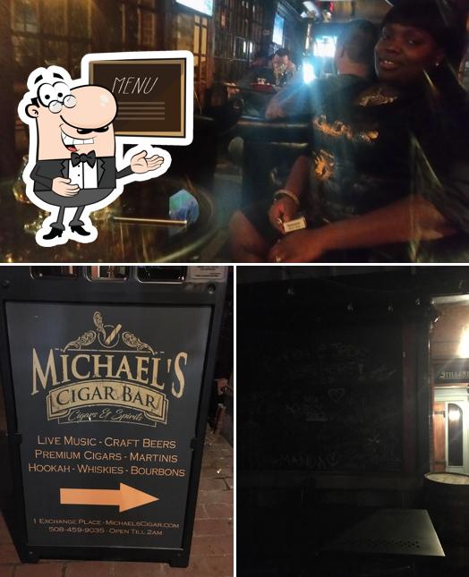 The picture of Michael's Cigar Bar’s blackboard and bar counter