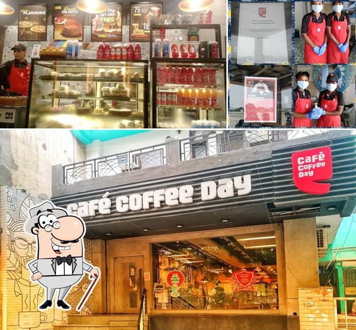 The image of exterior and pizza at Café Coffee Day