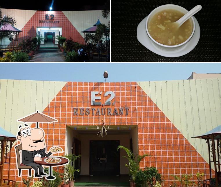 Take a look at the image showing exterior and food at E2 Restaurant