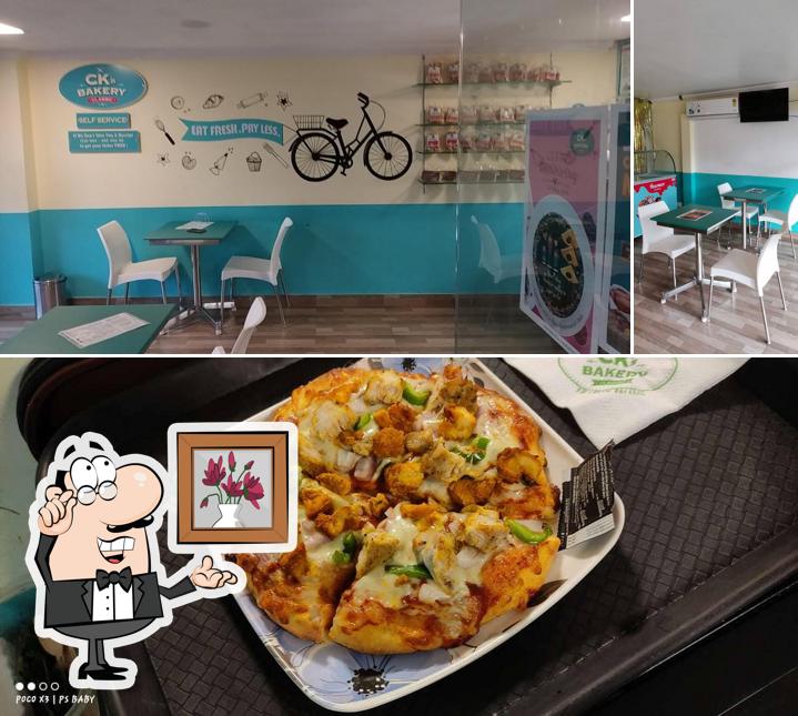 The image of interior and pizza at CK's Bakery