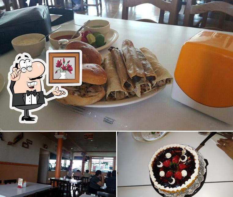 This is the image depicting interior and cake at Carnitas la Estrella