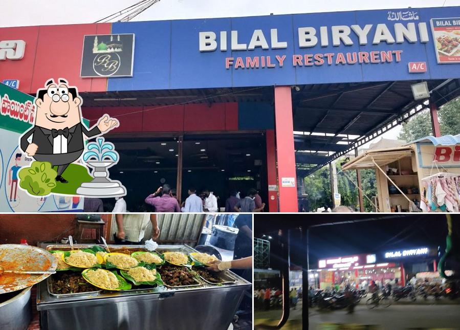 The picture of exterior and food at Bilal Biryani Point